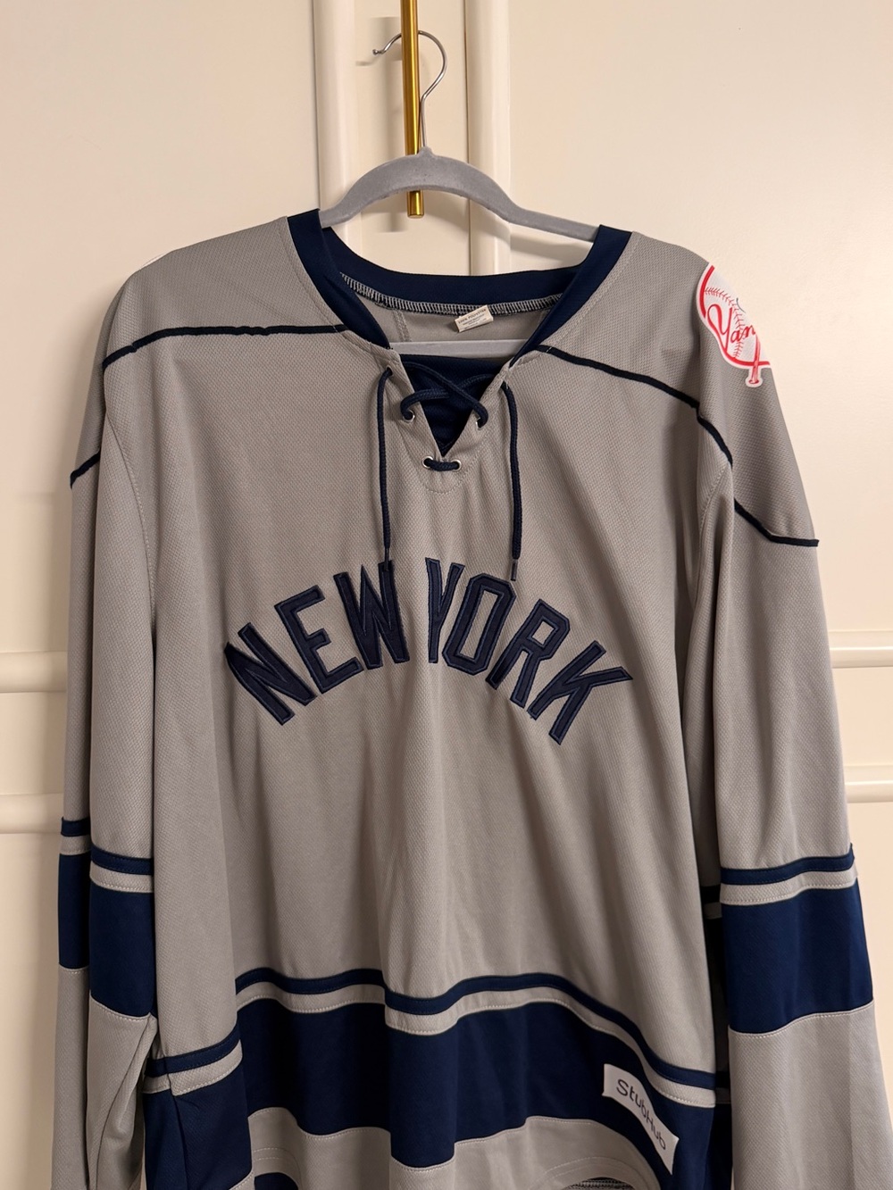 Gray Lace-Up Hockey Jersey with Navy Accents - Men